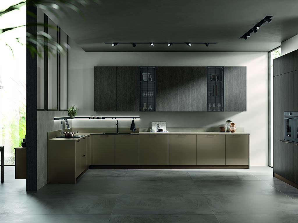 cucina industrial green eco in offerta con isola e piano lavoro penisola