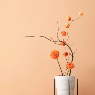 Un ikebana sobrio e raffinato ma altrettanto caldo